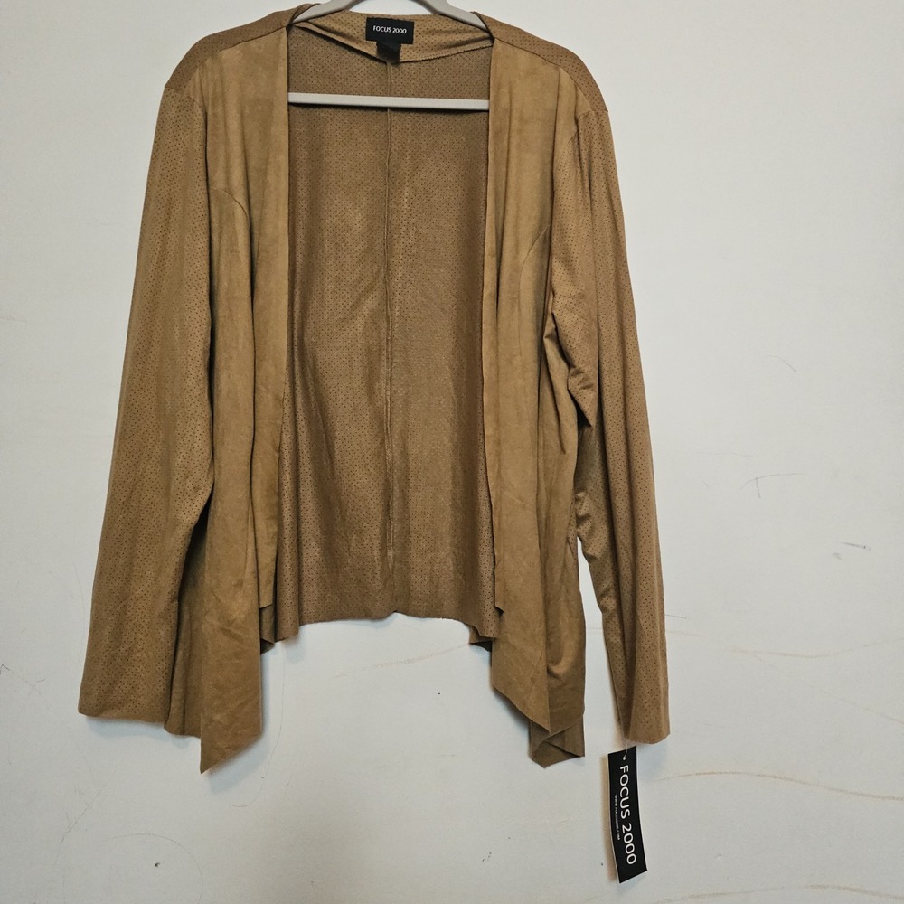 Focus 2000 Camel Colored Faux Suede Handkerchief Front Jacket 20W NWT‎ Western